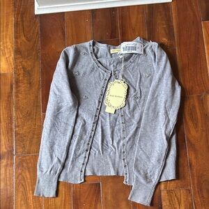Light Gray Embellished Crewneck Cardigan